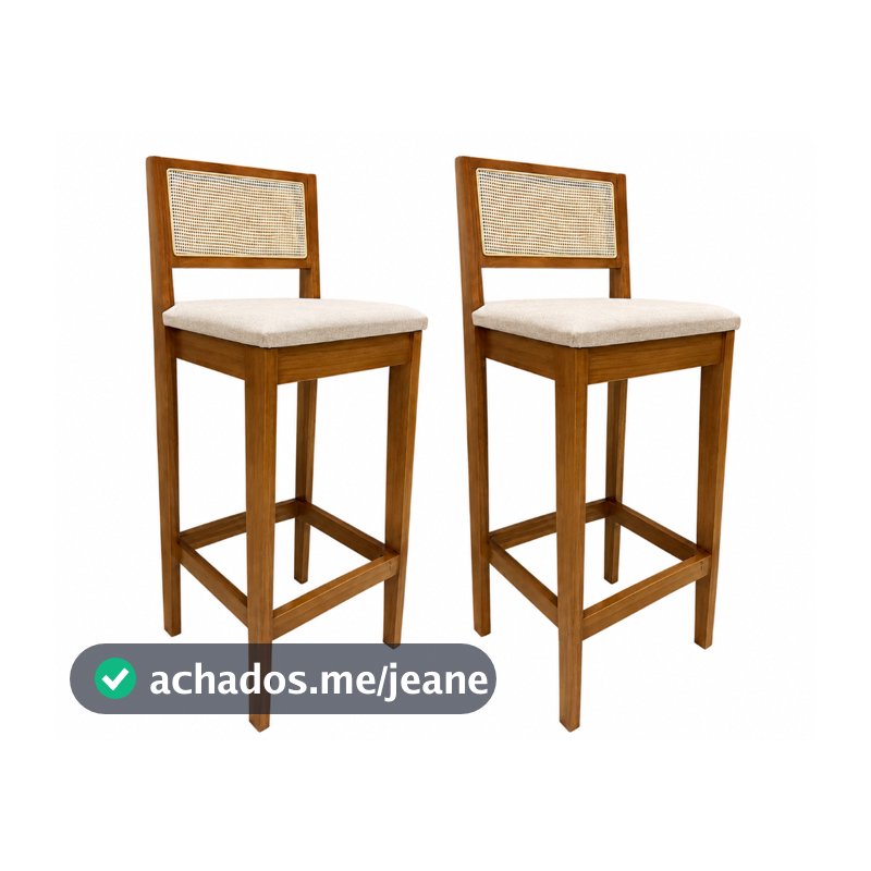 Kit 2 Banquetas Atlas Altas Linho com Encosto de tela tipo Palha Banqueta Cozinha Bancada Ilha Bar Elegante Confortável