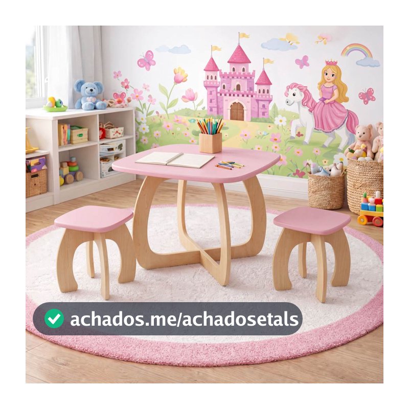 Kit Mesa Infantil + Bancos em MDF Mesa Educativa para Criança, Brincar, Desenhar e Estudar