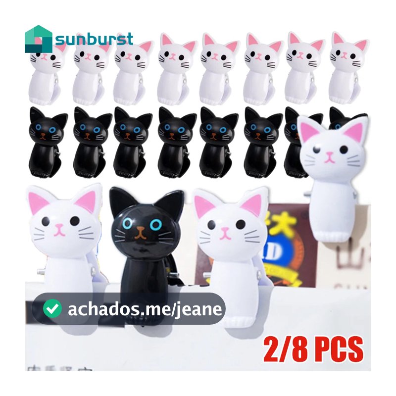 2/8Pcs Grampos De Roupa Doméstica-Vedação De Desenhos Animados Gatos Bonitos Material Decorativo De Escritório Pendurar Armazenamento De Cozinha
