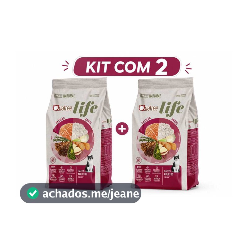 Kit com 2 Rações Quatree Life Gatos Adultos 1kg cada