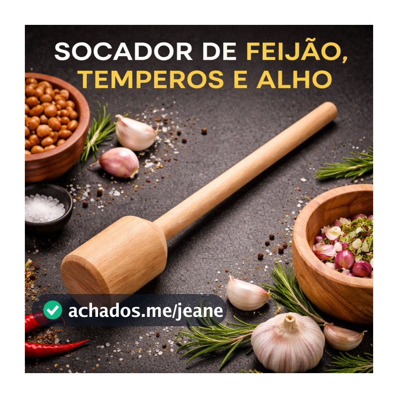 SOCADOR DE FEIJÃO, ALHO E TEMPEROS DE MADEIRA 26CM RESISTENTE, COZINHA, UTENSILIO