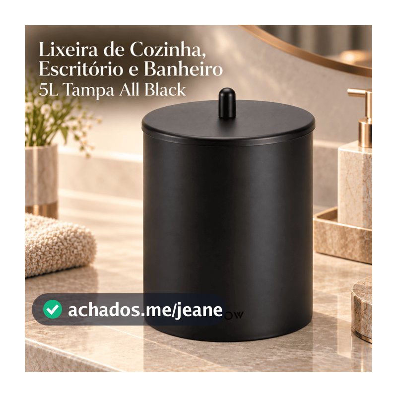 Lixeira de Cozinha, Escritório e Banheiro 5L Tampa All Black