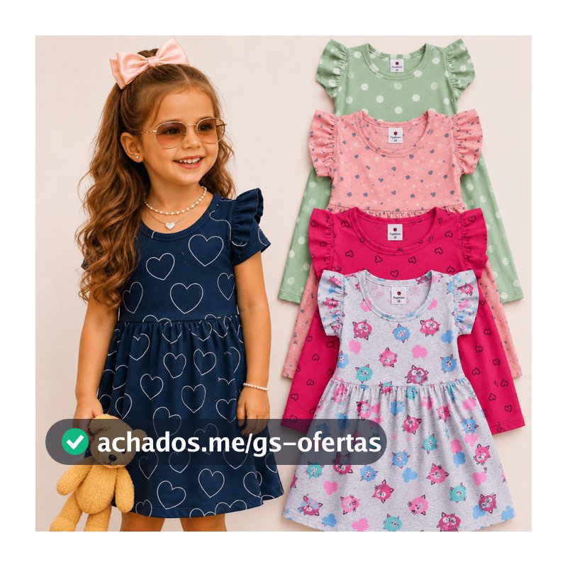 Kit Até 6 Peças Vestido Infantil Menina Estilo Blogueirinha do Tamanho 1 ao 10 Anos Sortidos