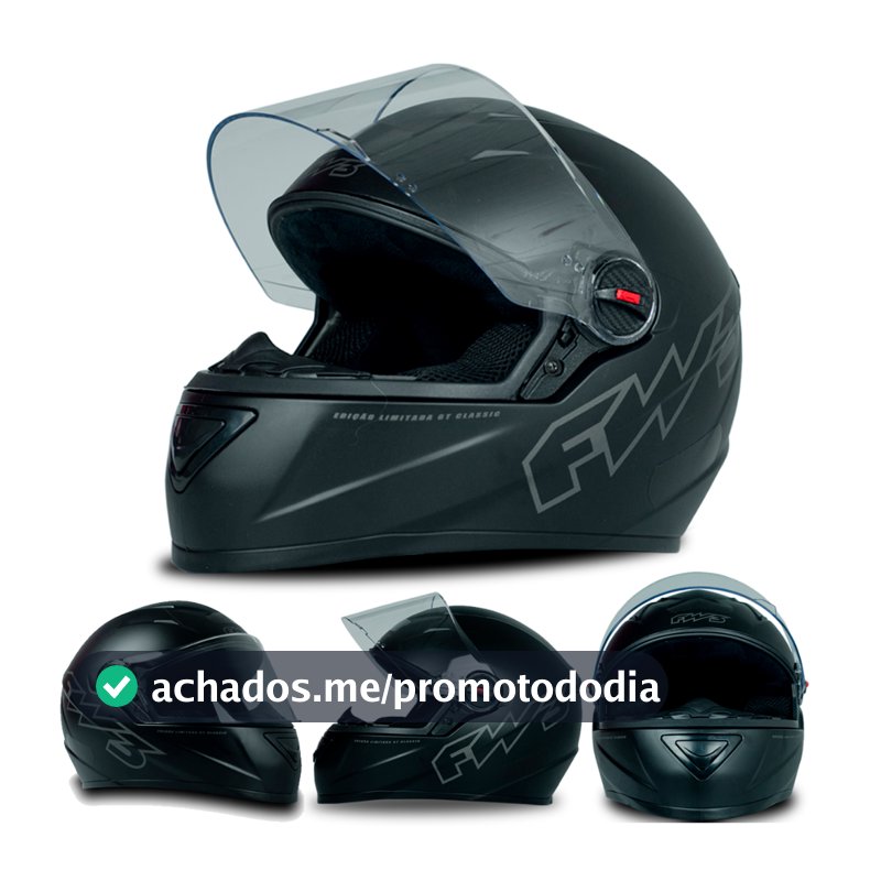 Capacete Fw3 Fechado Gt Classic Preto Fosco Pintado Com Viseira Cristal Diversos Tamanhos 56 58 60 Inmetro- Fw3