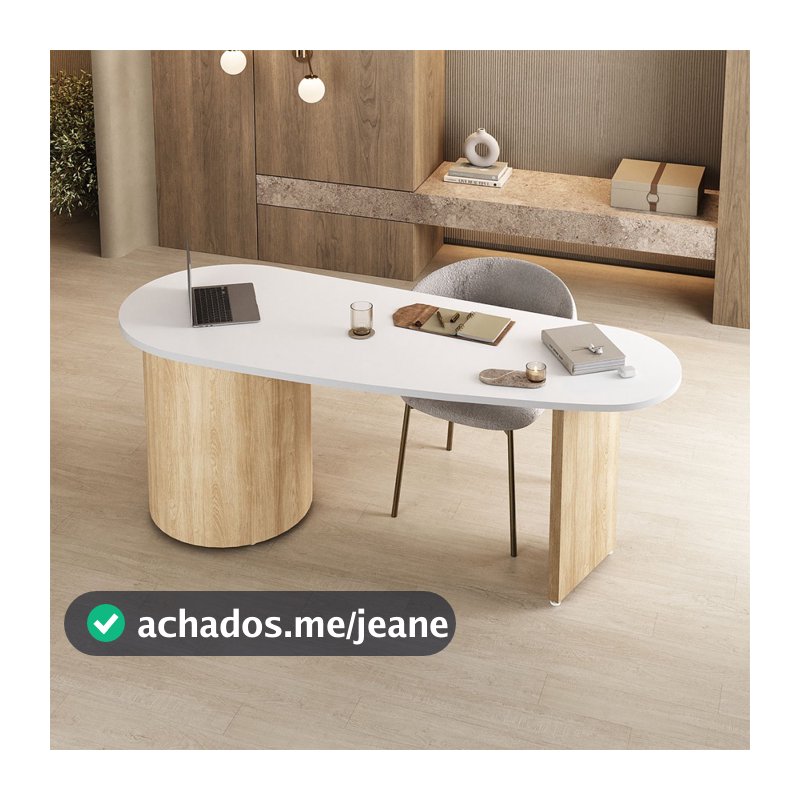 Mesa para Escritório Ovale 4 Gavetas Branco/Carvalho - Artany Móveis
