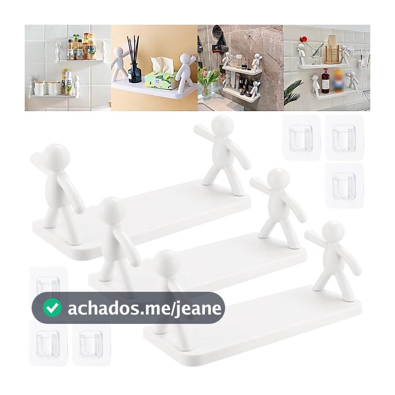 Prateleira Adesiva Sem Furar Organizador de Parede Multiuso Modelo Boneco para Banheiro e Cozinha