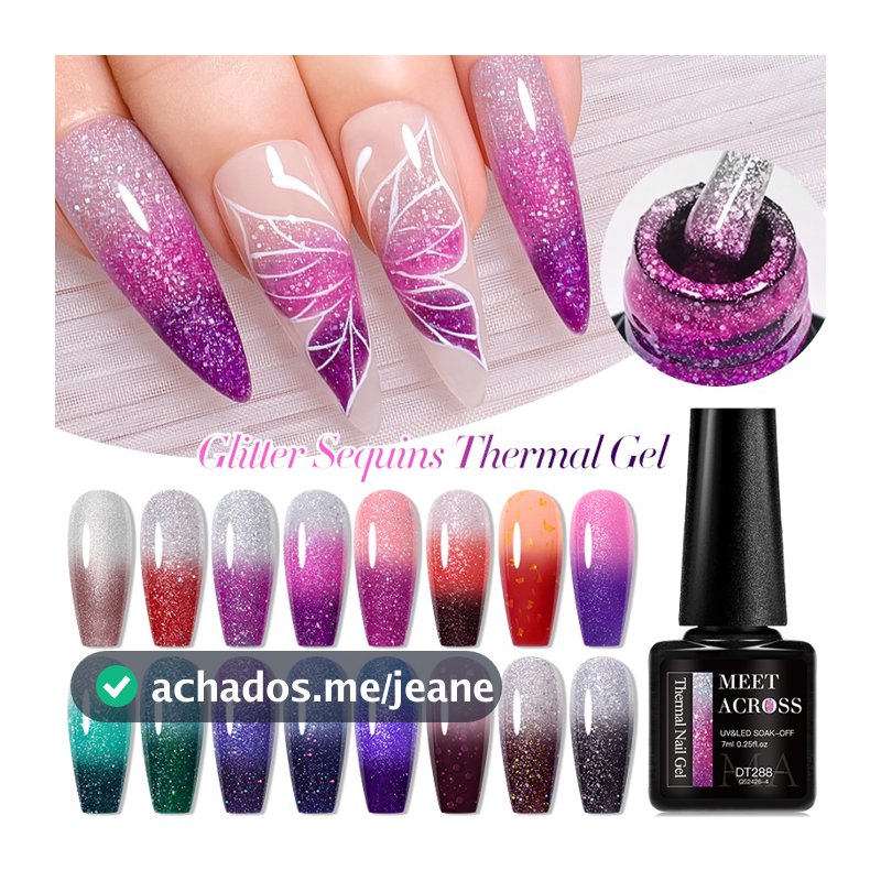 MEET ACROSS 7ml Glitter Térmico Gel UV Mudança de Temperatura Nail Art Esmaltes