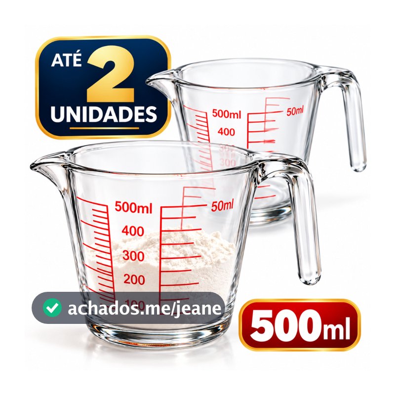 Jarra Medidora de Vidro 500ml com Alça Graduada para Cozinha 1 ou 2 Unidades