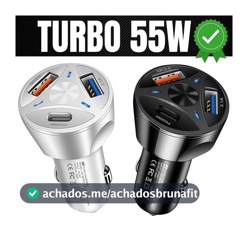 Carregador Veicular Universal Turbo com 3 USB e 1 Porta QC3.0, Carregamento Rápido para Celulares