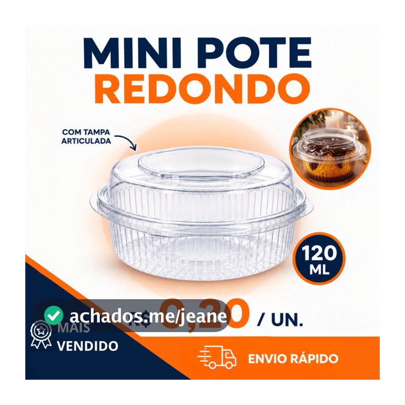 Mini Pote Redondo PPlast 120ml 642 Transparente com Tampa Articulada 50/100/150/200/300 Un