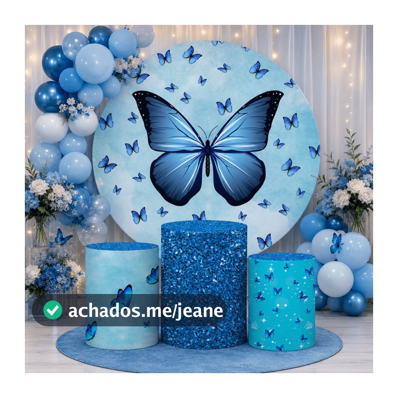 Trio Capas Cilindros + Painel Tema Borboletas Azuis Veste Fácil