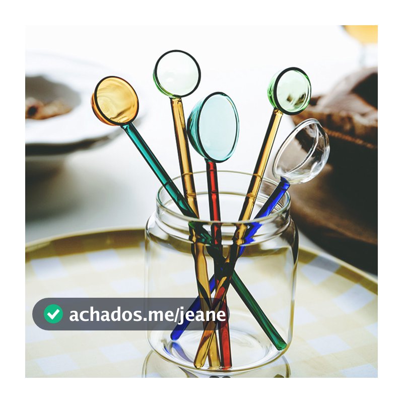 Colher de vidro resistente a altas temperaturas, cor fofa, transparente, leite, café, iogurte, colher de agitação, alça