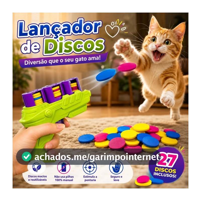 Brinquedo para Pets Lançador de Discos Voadores com 27 Discos Macios Reutilizáveis