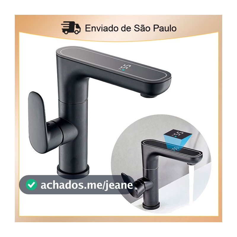 Torneira De Banheiro Com Display LED Temperatura  Misturador De Água  quente e frio Monocomando Rotação de 360°