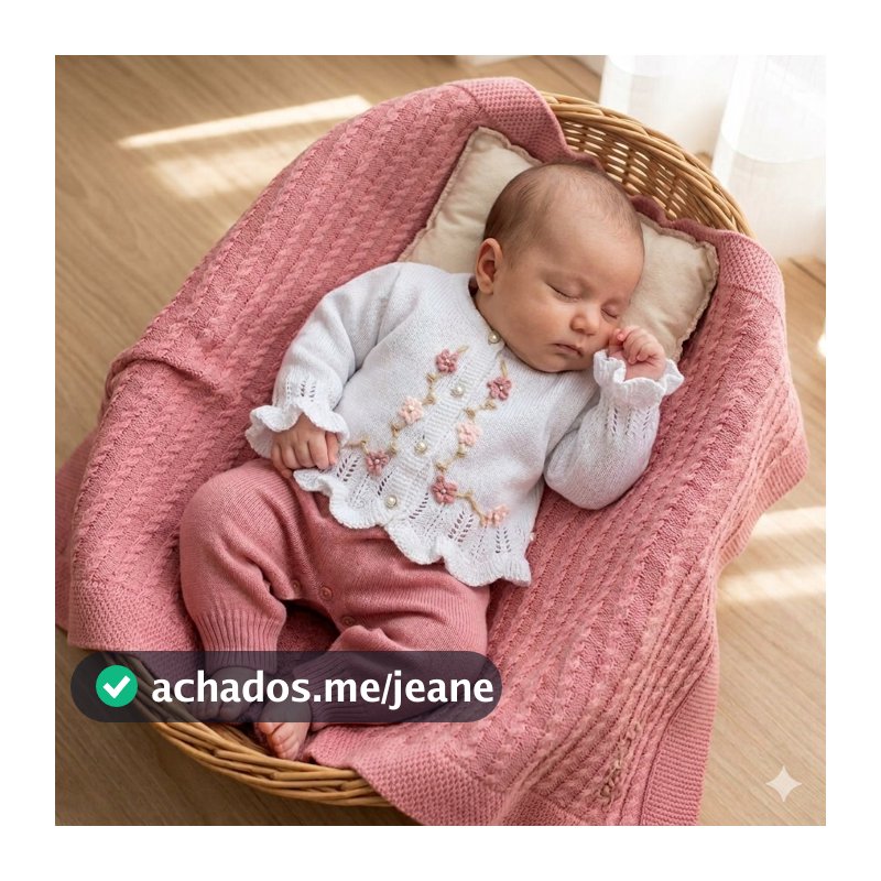 Saída de Maternidade de Tricô Luxo Bordado Bebê Menina
