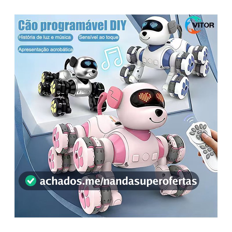 Cachorro Robô Inteligente com Controle Remoto – Pet Interativo Programável que Dança e Canta para Crianças 3–8AnoS VITOR
