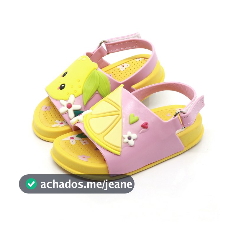 Sandália Infantil Menina Plugt Blogueirinha Confortável Limão Amarelo Rosa Claro Verão Escola Moda Praia