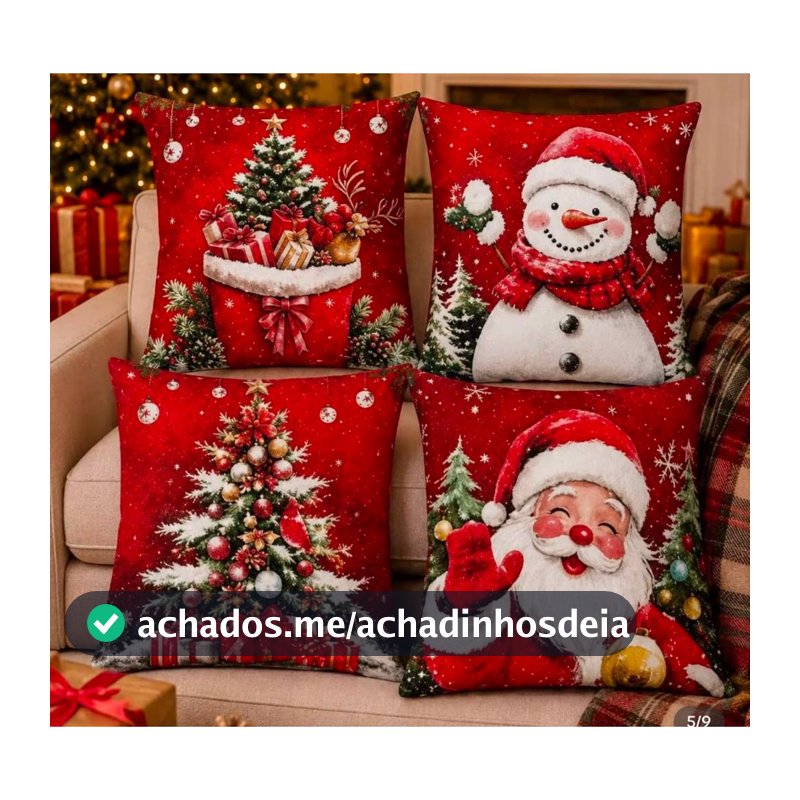 KIt com 4 capas de almofada natalina decoração Natal estampa digital com ziper