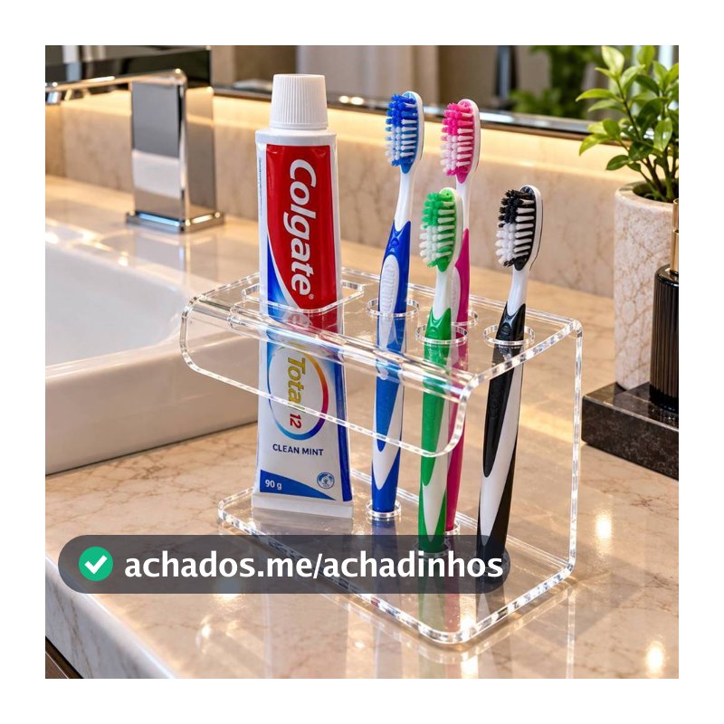 Organizador de Escova de Dente e Pasta de Dente em Acrílico para Banheiro