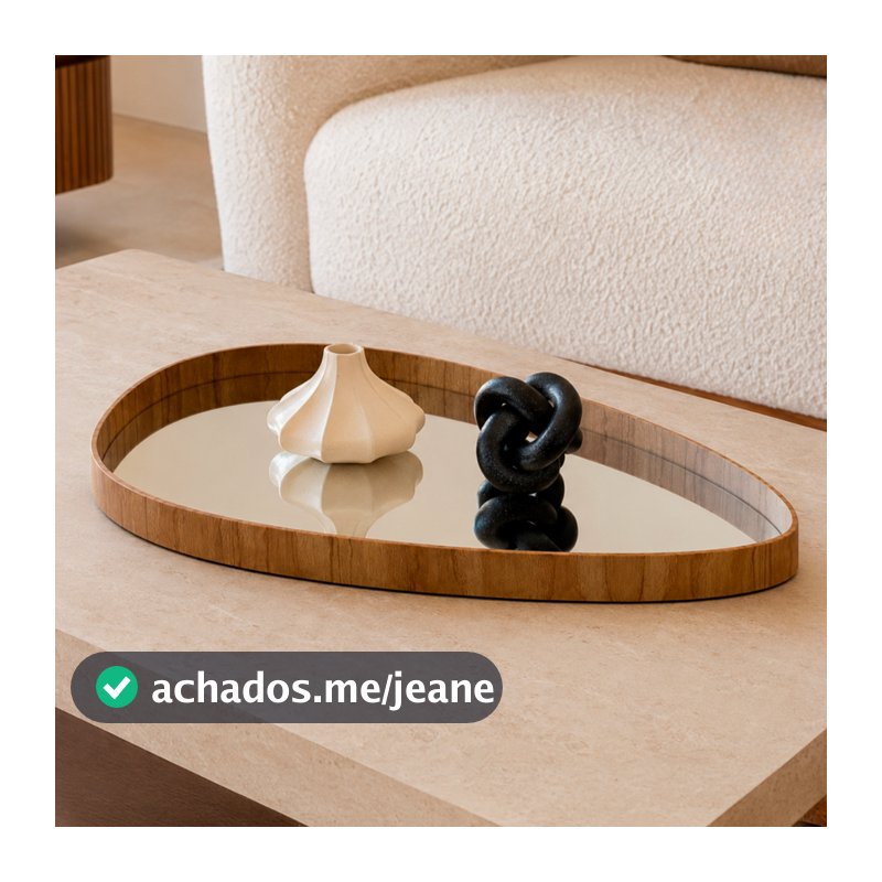 Bandeja Decorativa Madri 50x31 Com Espelho Para Decoração Sala Quarto Banheiro MDF Madeira Clássica