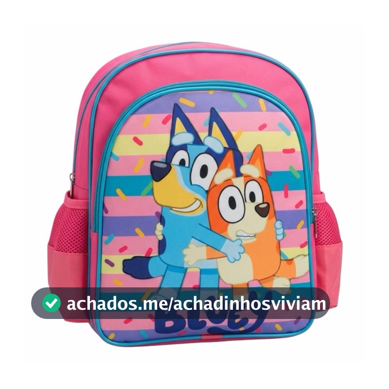 Mochila Infantil Bluey e Pingo Rosa Costas Tamanho Médio