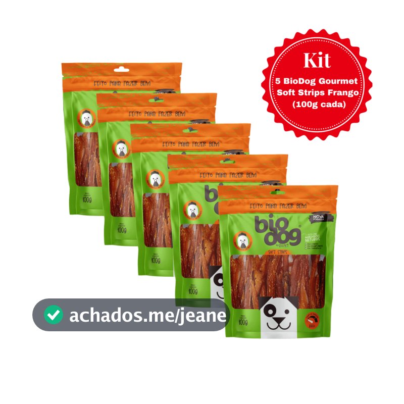 KIT 5/10 Pacotes Petisco Natural Cães Cachorros BioDog Gourmet Soft Strips Frango 100g Cada PROMOÇÃO ENVIO IMEDIATO