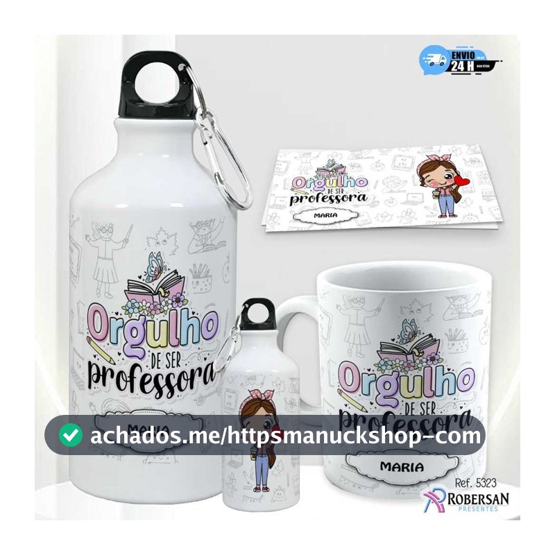 Kit Caneca Personalizada + Garrafa Dia dos Professores Professor Professora de Água Squeeze