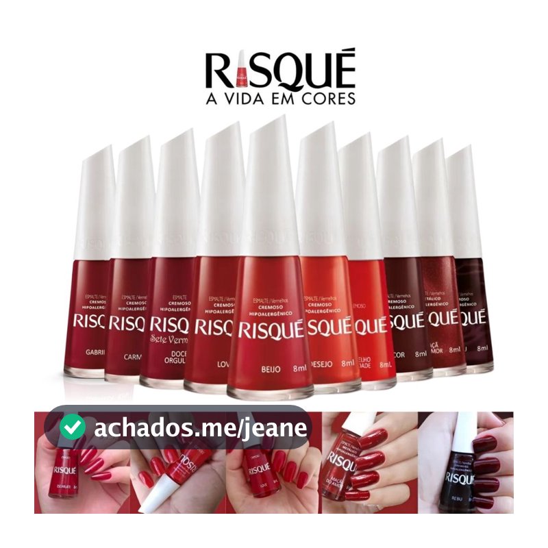 Risque Vermelhos - kit com 10 esmaltes tons vermelho e vinho - Hipoalergênicos
