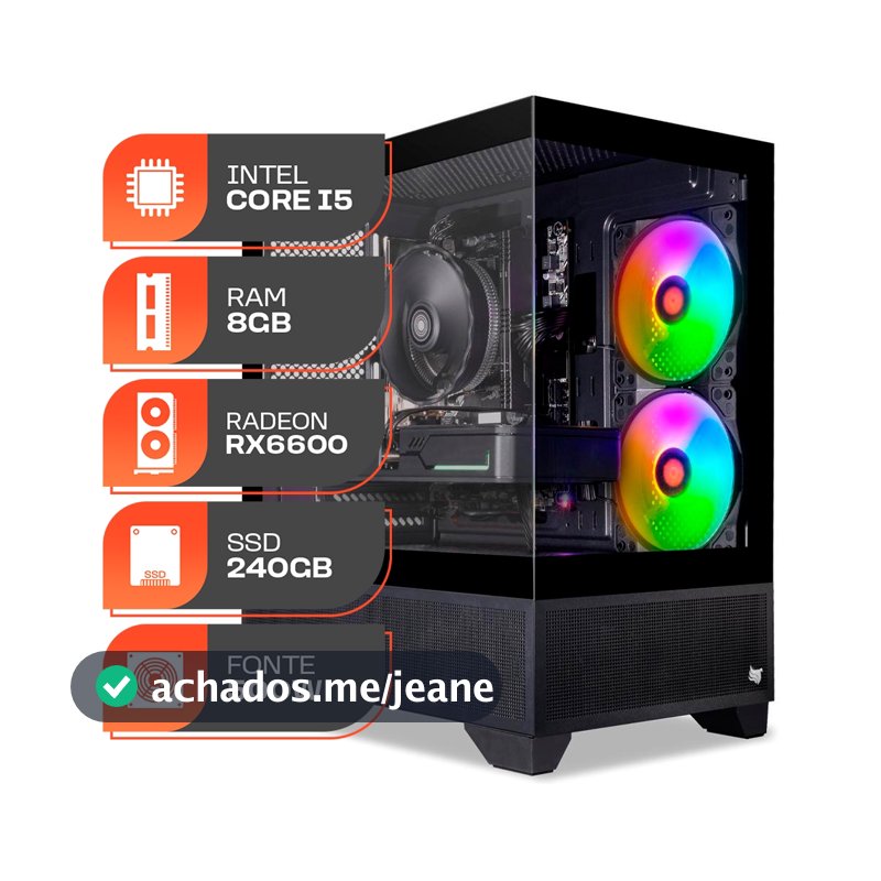 PC Gamer Spectrum, Intel i5-10400F, Radeon RX 6600 8GB, 8GB DDR4, SSD 240GB, Fonte 500W 80 Plus