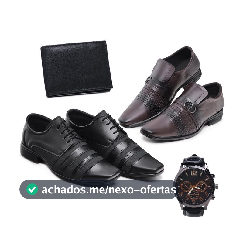 Kit 2 Pares Sapato Social Masculino Fosco + Relógio e Carteira