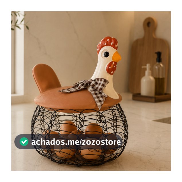 Galinha Porta-Ovos Tampa de Cerâmica e Cesto Aramado Ideal Para Decoração e Enfeite de Cozinha