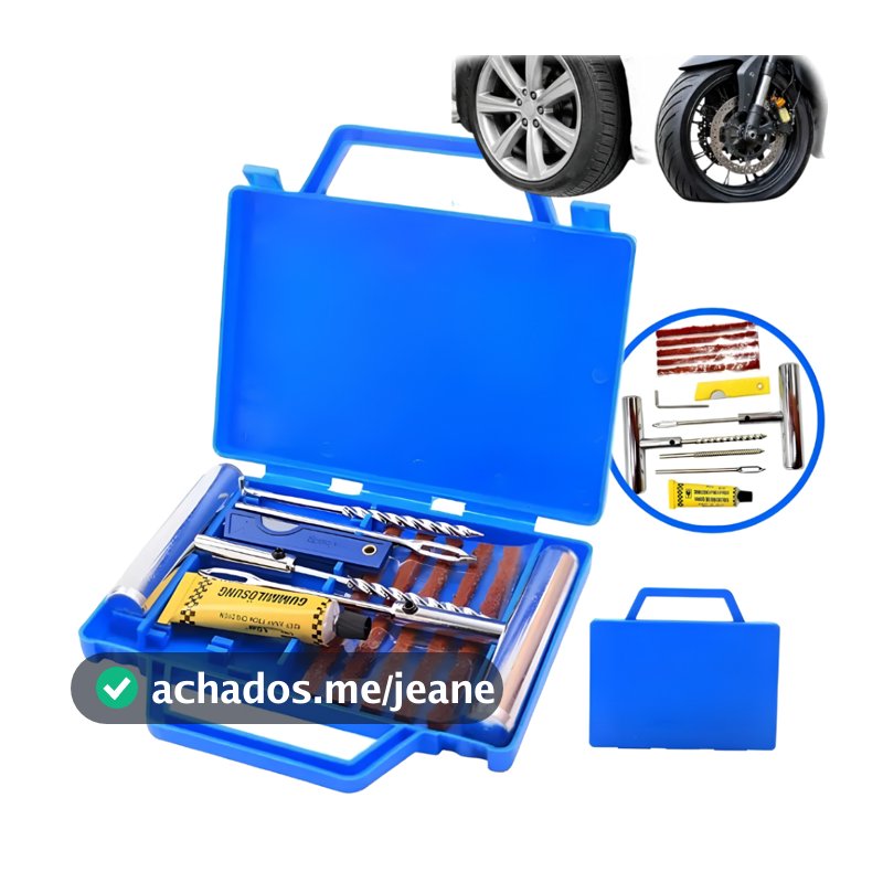 Kit Reparo de Pneus Sem Câmara 11 Peças Estojo Portátil com Brocas Aplicadores e Filetes de Borracha