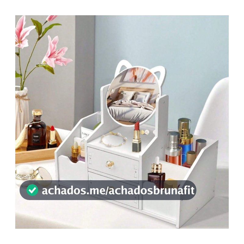 Porta Maquiagem Organizador de Cosméticos com Espelho e 2 Gavetas Estilo Clean e Funcional
