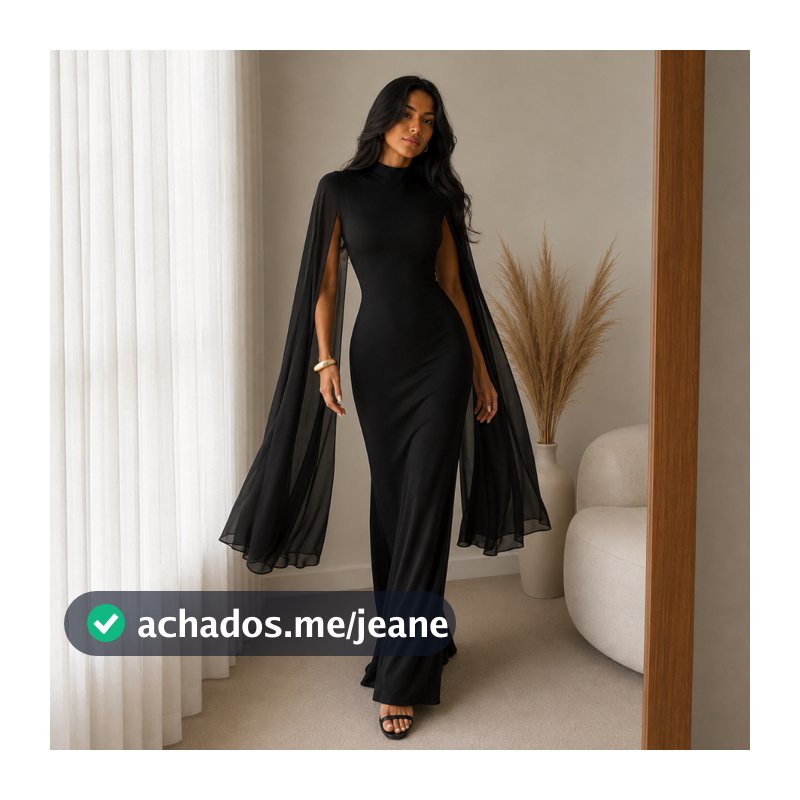 Vestido Longo Preto Elegante Festa Formatura Gola Alta