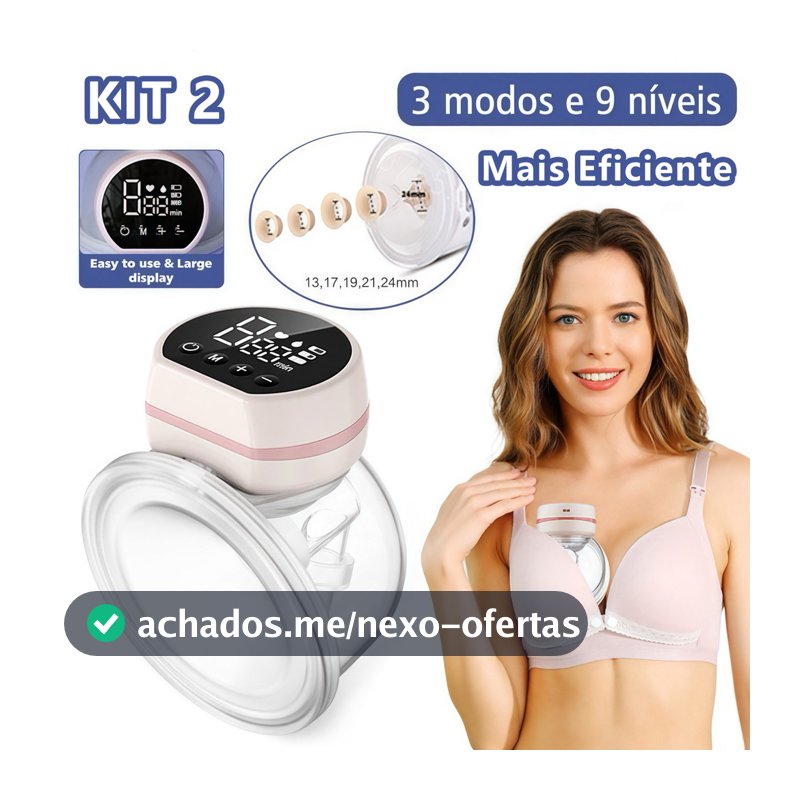 Bomba de tira leite elétrica portátil para leite materno recarregável, kit 1/2, livre de mãos