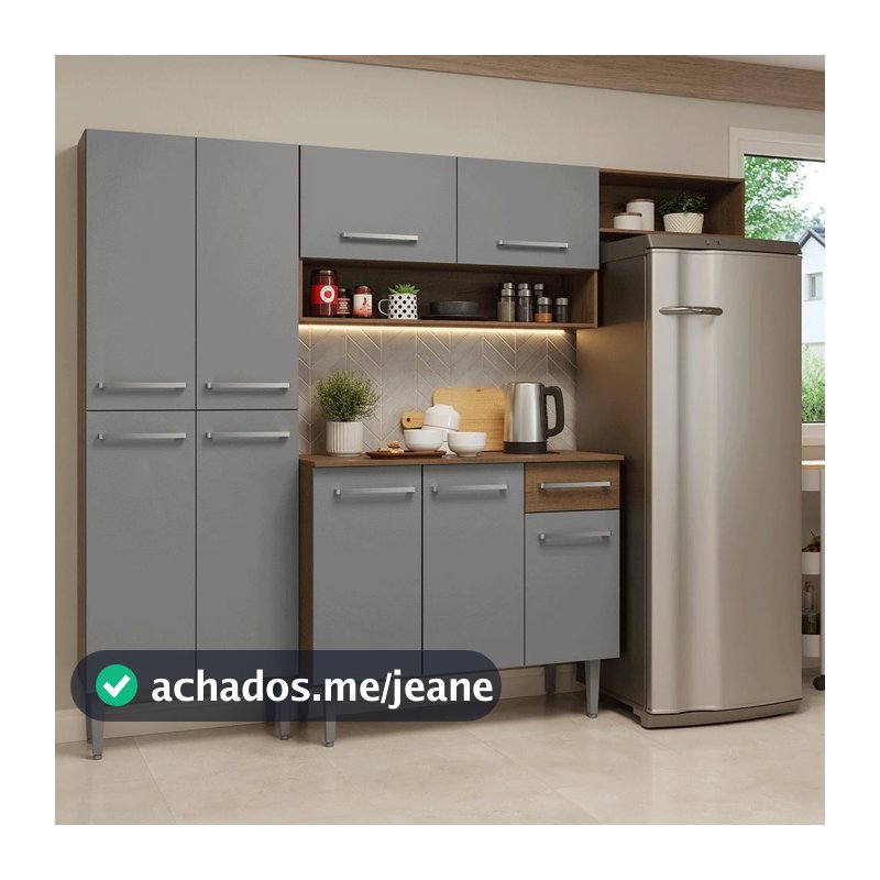 Armário de Cozinha Completa 229cm Rustic/Cinza Emilly Madesa 016