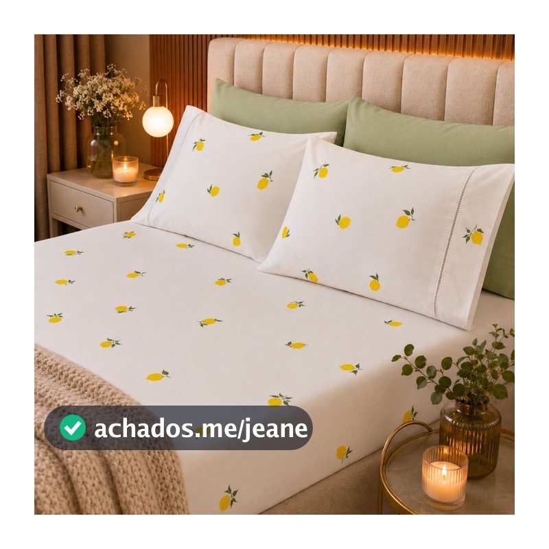 Jogo de Lençol 200 Fios Estampado Limão Algodão Premium Casal Queen King Solteiro