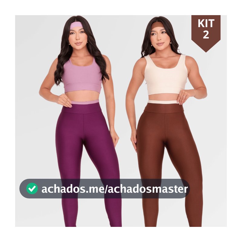 Kit 2 Conjuntos Roupa de Academia Feminina Fitness Bicolor Top Reforçado e Calça Legging
