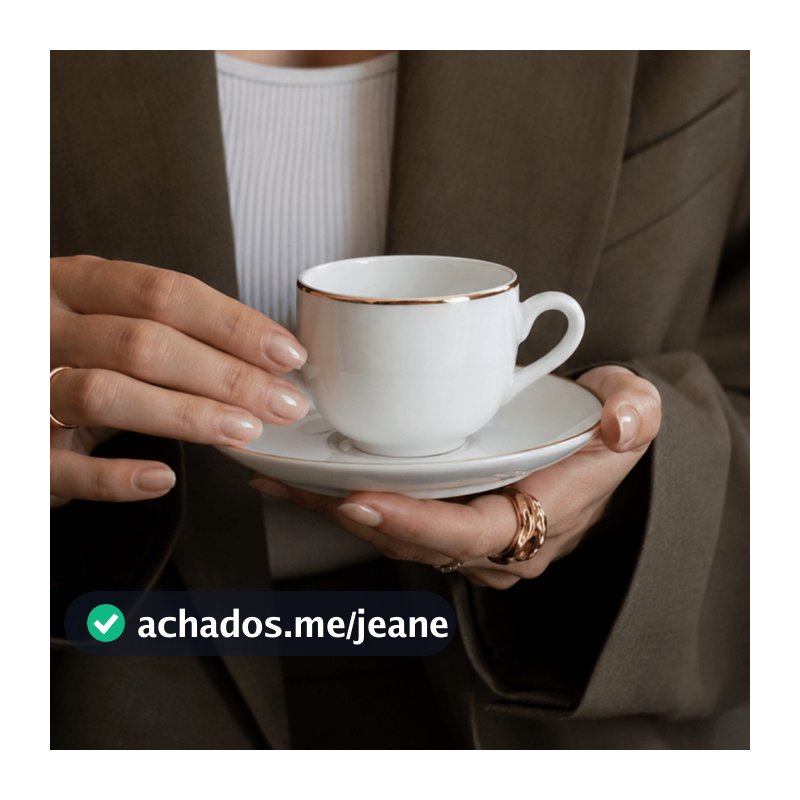 Jogo de 4 Xicara e pires para cafe Chá Legacy Gold em porcelana 220ml
