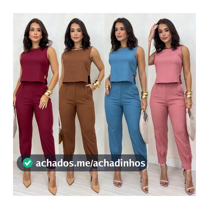 CONJUNTO ALFAITARIA FEMININO ADVOGADA LINHO CALÇA COM PUNHO + REGATA COM DETALHE NA LATERAL