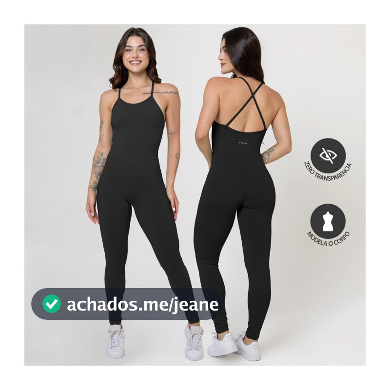 Macacão Longo Cruzado Feminino Suplex Blackout Roupa Macaquinho Fitness Zero Transparência 026