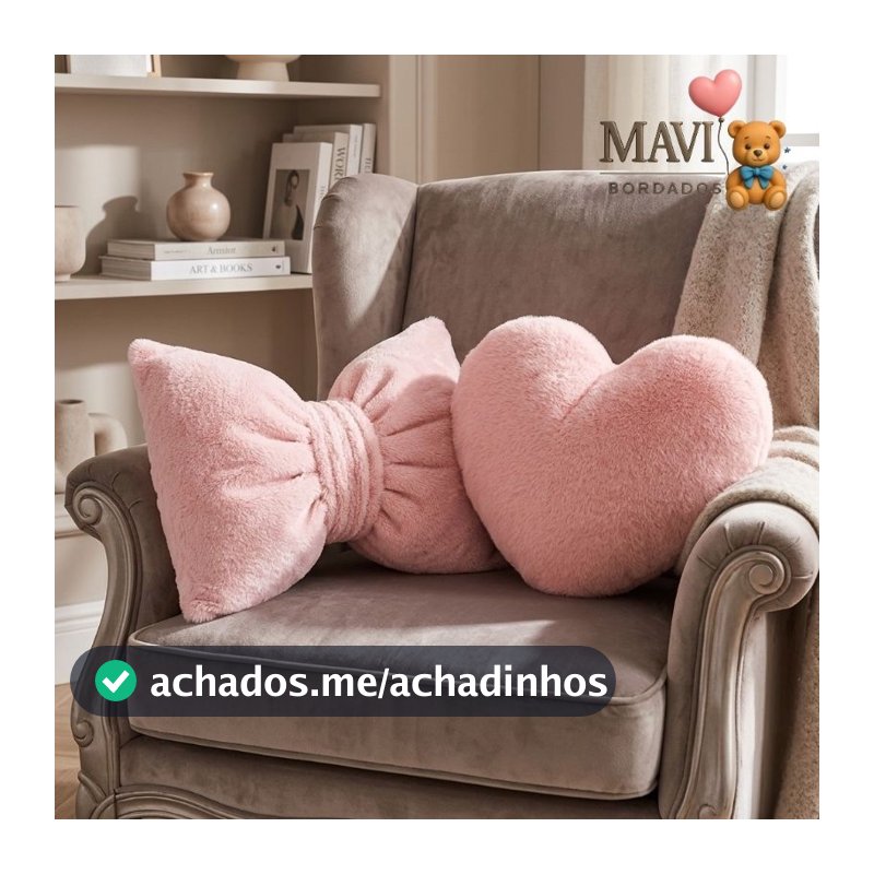 kit 2 Almofadas Decorativa Laço + Coração Rosa
