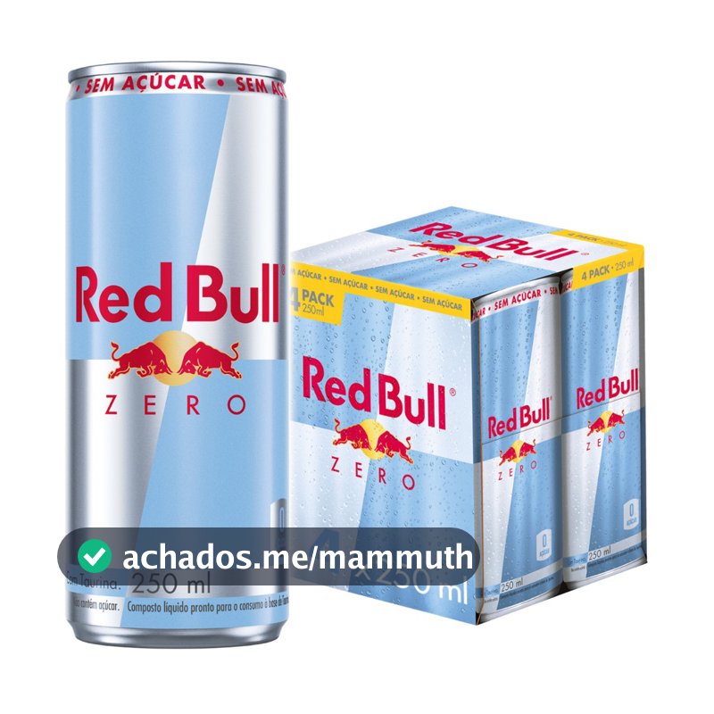 Pack de 4 latas Red Bull Energético, Zero, Sem Açúcar, 250ml