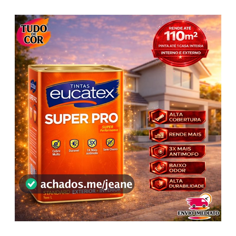Tinta Acrílica Lavável Super Pró Fosco 18 Litros Eucatex, Interna e Externa, Antimofo, Várias Cores