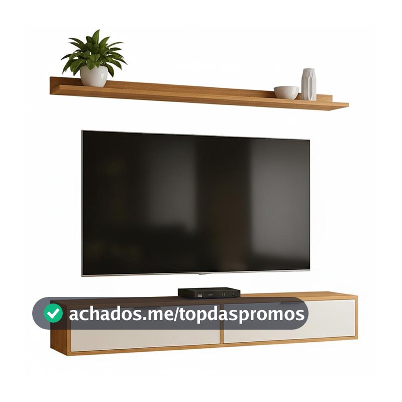Rack Tv 75 Pol. Suspenso 180cm 2 Portas Lila Branco/Cinamomo Z49 - Mpozenato