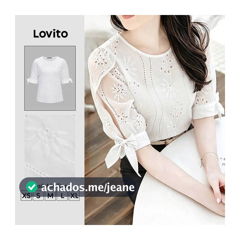 Lovito Blusa Boho Renda Plissada Amarração Primavera/verão Branca Feminina Bordado BLK8P1D394