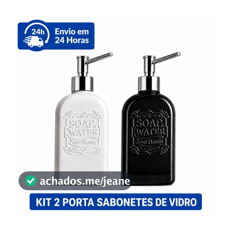 Kit 2 Duas Porta Sabonete Líquido De Vidro 400ML 20x8Cm Preto E Branco Dispenser Detergente Saboneteira Banheiro