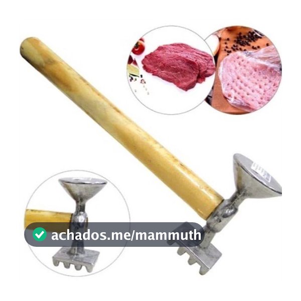 Martelo Amaciador De Carne Alumínio - Cabo Madeira