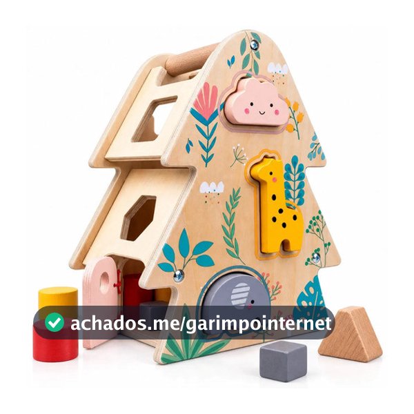 Brinquedo Educativo Madeira Casinha Encaixar Formas e Bichinhos