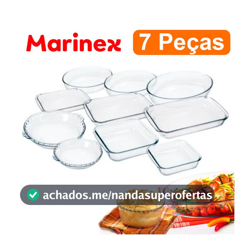 Kit Conjunto Marinex 7 peças jogo de Travessas Variadas Assadeiras em Vidro Temperado Nadir própria Para Forno